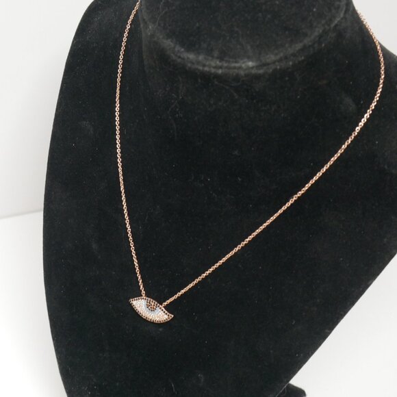 Pierre Lang Crystal Pave Evil Eye Necklace Pendant Rose Gold Plated - Picture 2 of 5